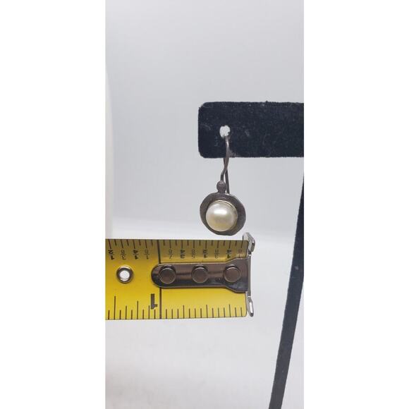 Vintage Earrings Sterling Silver 925 Israel Cultured Pearl Hand Hammered Long - Picture 8 of 8